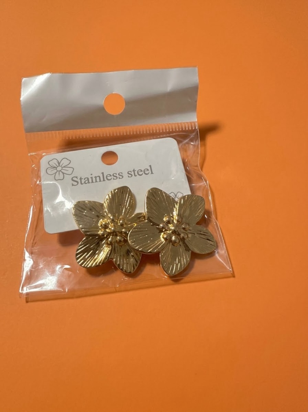 Stainless Steel Gold Floral Stud Earrings - Gold Flower Design